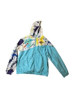 Born Fly Splatter Print Color Block Windbreaker Jacket 2XL Retro Streetwear Y2K